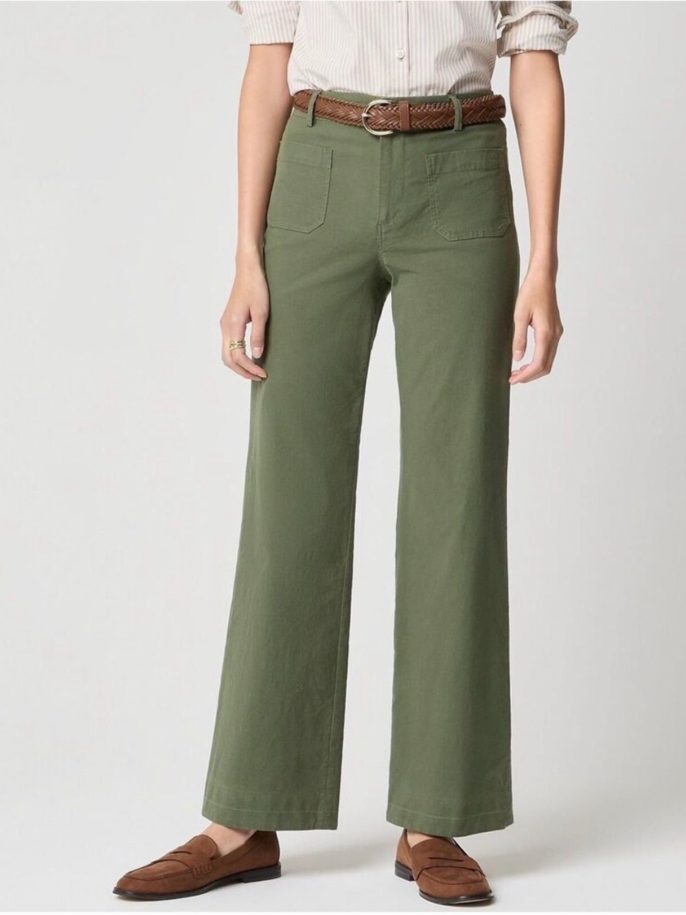 J.Crew Factory Lizzie Wide-Leg High-Rise Pants Distressed Fatigue Green Size 25